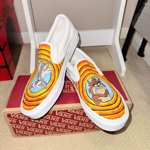 Hand painted Looney Tunes Vans White Slip-On Shoes